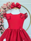 Vestido Infantil Vermelho Jardim Encantado Apliques Festas