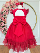Vestido Infantil Vermelho Jardim Encantado Apliques Festas