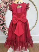 Vestido Infantil Vermelho Jardim Encantado Apliques Festas