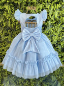 Vestido Bebê Azul Claro Jardim Encantado Luxo