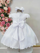 Vestido Bebê Branco Busto Com Nervuras Batizado Luxo