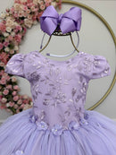 Vestido Infantil Jardim Encantado Com Renda Lilás Festas
