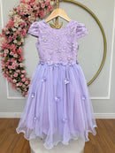 Vestido Infantil Jardim Encantado Com Renda Lilás Festas