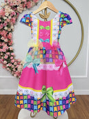 Vestido Infantil Junino Caipira Arraiá Colorido
