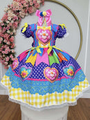 Vestido Infantil Junino Caipira Arraiá Festas Rosa e Azul