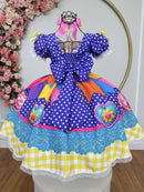 Vestido Infantil Junino Caipira Arraiá Festas Rosa e Azul