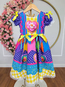 Vestido Infantil Junino Caipira Arraiá Festas Rosa e Azul