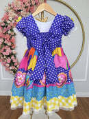 Vestido Infantil Junino Caipira Arraiá Festas Rosa e Azul