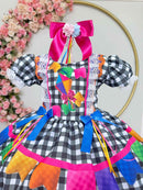 Vestido Infantil Junino Caipira Arraiá Preto Xadrez Colorido