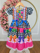 Vestido Infantil Junino Caipira Arraiá Preto Xadrez Colorido