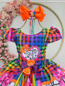 Vestido Infantil Junino Caipira Arraiá São João Xadrez Colorido