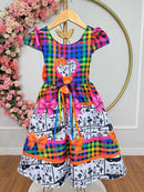 Vestido Infantil Junino Caipira Arraiá São João Xadrez Colorido