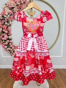 Vestido Infantil Junino Caipira Arraiá São João Xadrez Vermelho