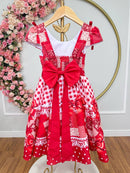 Vestido Infantil Junino Caipira Arraiá São João Xadrez Vermelho