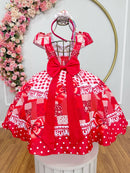 Vestido Infantil Junino Caipira Arraiá São João Xadrez Vermelho
