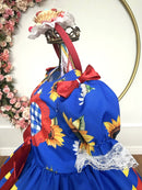 Vestido Infantil Junino Caipira Festas Azul Colorido Girassol