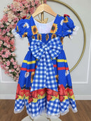 Vestido Infantil Junino Caipira Festas Azul Colorido Girassol