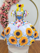 Vestido Infantil Junino Caipira Festa São João Branco Girassol