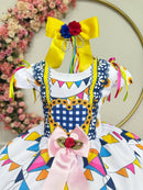 Vestido Infantil Junino Caipira Festa São João Branco Girassol