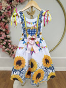 Vestido Infantil Junino Caipira Festa São João Branco Girassol
