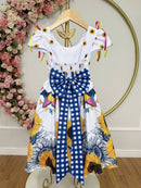 Vestido Infantil Junino Caipira Festa São João Branco Girassol
