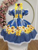 Vestido Infantil Junino Caipira Festas Azul Colorido Florido