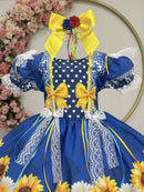 Vestido Infantil Junino Caipira Festas Azul Colorido Florido