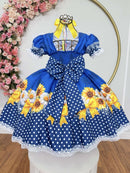 Vestido Infantil Junino Caipira Festas Azul Colorido Florido