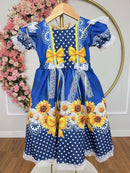 Vestido Infantil Junino Caipira Festas Azul Colorido Florido