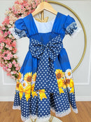 Vestido Infantil Junino Caipira Festas Azul Colorido Florido