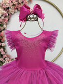 Vestido Infantil Pink Busto C/ Strass Saia Babados Daminhas