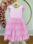 Vestido Infantil Rosa Claro Busto Strass Saia Babados Daminhas