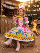 Vestido Marie Junino Luxo Arraia Do Sorriso Rosa