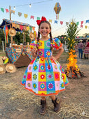 Vestido Marie Junino Luxo Quermesse Elegante Laranja
