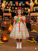 Vestido Marie Junino Luxo Dois Corações Laranja