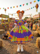 Vestido Marie Junino Luxo Arraia do Coração Roxo