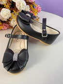 Sapatinho Infantil Preto Fosco C/ Aplique de Lacinho Strass