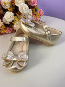 Sapatinho Infantil Dourado Fosco C/ Aplique de Florzinhas