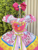 Vestido Infantil Junino Caipira Arraiá Festas Rosa e Azul