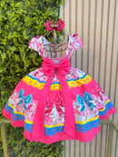 Vestido Infantil Junino Caipira Arraiá Festas Rosa e Azul