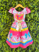 Vestido Infantil Junino Caipira Arraiá Festas Rosa e Azul