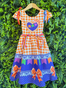 Vestido Infantil Junino Caipira Arraiá Xadrez Laranja