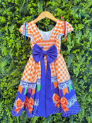 Vestido Infantil Junino Caipira Arraiá Xadrez Laranja