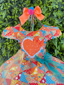 Vestido Infantil Junino Caipira São João Colorido Laranja