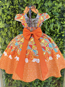 Vestido Infantil Junino Caipira São João Colorido Laranja