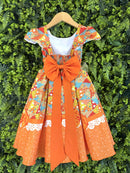 Vestido Infantil Junino Caipira São João Colorido Laranja