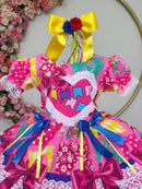 Vestido Infantil Junino Arraiá Caipira Rosa Xadrez Colorido