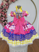 Vestido Infantil Junino Arraiá Caipira Rosa Xadrez Colorido