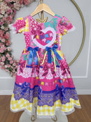 Vestido Infantil Junino Arraiá Caipira Rosa Xadrez Colorido
