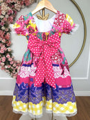 Vestido Infantil Junino Arraiá Caipira Rosa Xadrez Colorido